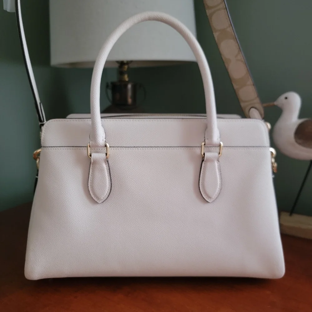 Coach CH290 Darcie Carryall White Cream Crossgrain Leather Satchel Bag
